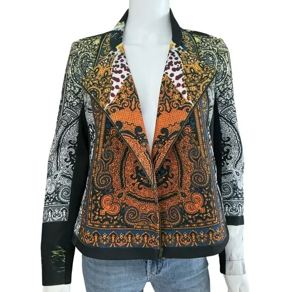 Clover Canyon Moto Jacket Size S Multicolor Paisley Artwear Neoprene Boho Artsy - Picture 11 of 16